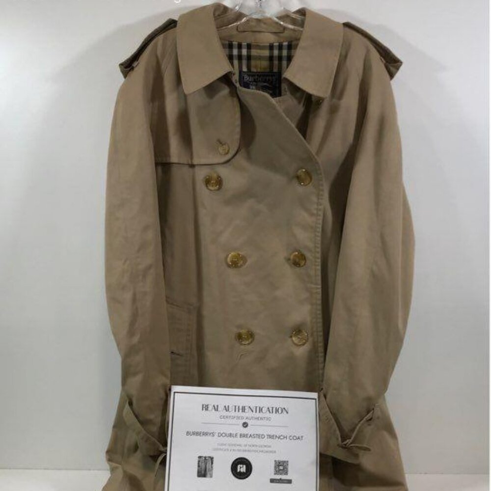 Burberrys' Kensington Double Breasted Khaki Cotton Blend Trench Coat 43" Chest